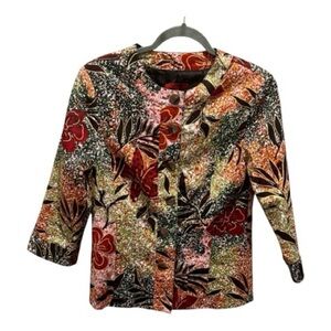 Joni B Multicolor Floral Button-Front Jacket | Cotton/Spandex | Size M
